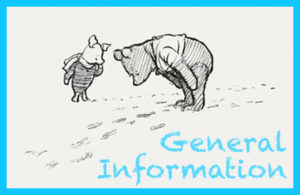 piglet and pooh looking at heffalump tracks in snow classic image with text: general information