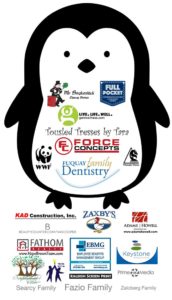 penguin cartoon with fall festival 2018 sponsor logos