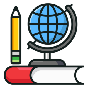 colored globe, book and pencil